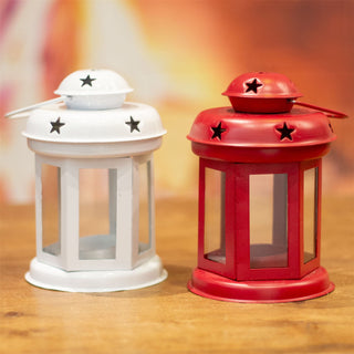 Red Moroccan Style Metal Lantern Tealight Holder | Tea Light Candle Lantern