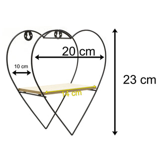 23cm Wire Heart Shaped Wall Shelf | Industrial Black Metal Display Shelf | Wall Mounted Love Heart Shelf