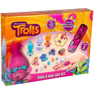 DreamWorks Trolls Ring And Nail Art Set Set - with Children's Nail Varnish, Nail Stickers, Rings and Earrings