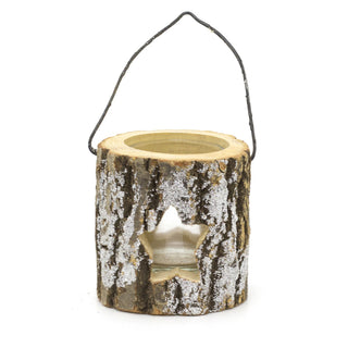 Natural Wooden Tree Log Christmas Tealight Candle Holder | Festive Rustic Tree Bark Tea Light Candle Pot | Xmas Lantern Tealight Votive Holder