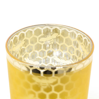 Summer Bee Gold Candle Holder | Golden Honeycomb Glass Candle Pot Silhouette Tealight Holder | Honey Bee Candle Holder Beehive Decoration