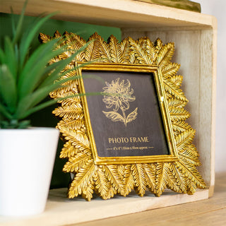 4x4 Vintage Gold Tone Palm Leaf Photo Frame | Resin Antique Style Picture Frame