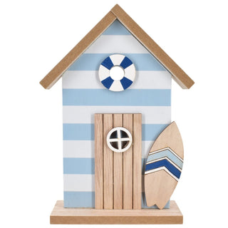 Beach Hut Ornament | 20cm Nautical Wooden Beach House Coastal Shelf Decoration