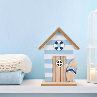 Beach Hut Ornament | 20cm Nautical Wooden Beach House Coastal Shelf Decoration
