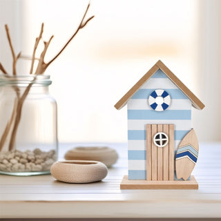Beach Hut Ornament | 20cm Nautical Wooden Beach House Coastal Shelf Decoration