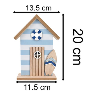 Beach Hut Ornament | 20cm Nautical Wooden Beach House Coastal Shelf Decoration