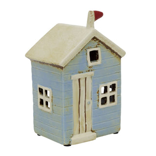 Beach Hut Tealight Holder | Ceramic Coastal Beach House Candle Holder - 18cm