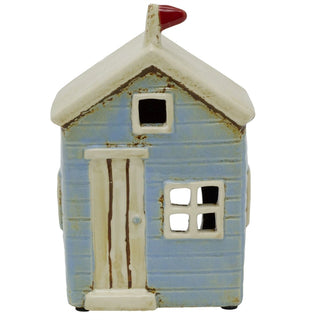 Beach Hut Tealight Holder | Ceramic Coastal Beach House Candle Holder - 18cm