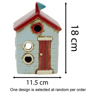 Beach Hut Tealight Holder | Ceramic Coastal Beach House Candle Holder - 18cm