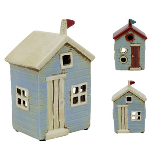 Beach Hut Tealight Holder | Ceramic Coastal Beach House Candle Holder - 18cm