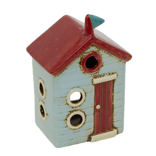 Beach Hut Tealight Holder | Ceramic Coastal Beach House Candle Holder - 18cm
