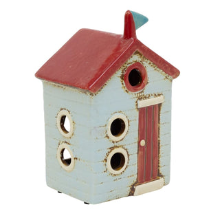 Beach Hut Tealight Holder | Ceramic Coastal Beach House Candle Holder - 18cm