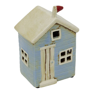 Beach Hut Tealight Holder | Ceramic Coastal Beach House Candle Holder - 18cm