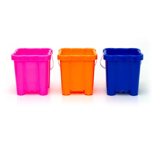 Beach Sand Toys 16Cm Neon Square Castle Bucket - Colour Vary