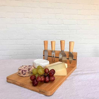 Beautiful Cheese Board with Knives Set | Cheese Platter Knife Set | Wooden Serving Platter Set | Charcuterie Platter and Serving Meat Board | 30x20x9 cm