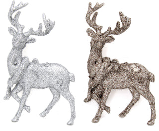 Silver Glitter Reindeer Hanging Christmas Tree Decoration ~ Colour Varies