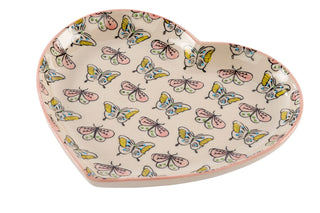 Beautiful Ceramic Love Heart Butterfly Jewellery Storage Trinket Tray - Display Plate Dish