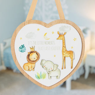 Wooden Heart Shaped Little Moments Plaque | Baby Nursery Safari Hanging Sign