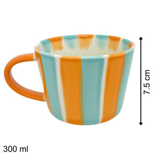 Hand Painted Candy Stripe Mug 300ml Orange & Blue Fine China Tea Coffee Cup