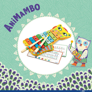 Djeco DJ06002 Animambo Rainbow Cat Xylophone Musical Toy with Song Sheets