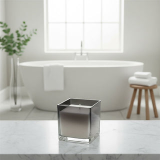 Bergamot and Oud Scented Candle, 10cm Black Ombre Glass Jar with Candle