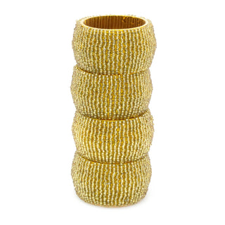 Set Of 4 Deluxe Gold Napkin Rings | Christmas Napkin Holder | Chic Beaded Glass Serviette Rings Table Napkin Holder