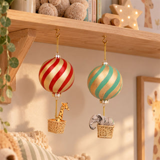 Set Of 2 Circus Elephant And Giraffe Hot Air Balloon Decorations, Gisela Graham