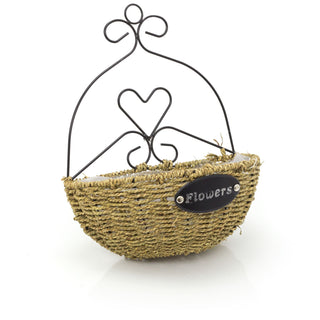 Willow Half Circle Wall Planter For Garden | Round Hanging Basket Wicker Flower Pot | Willow Metal Wall Mounted Outdoor Hanging Planter