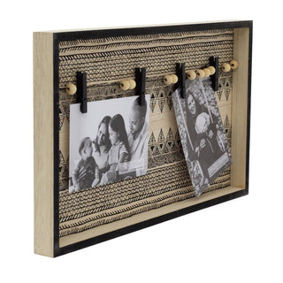 Black Aztec Peg Picture Frame | Wooden Box Photo Frame with Pegs - 40x24cm