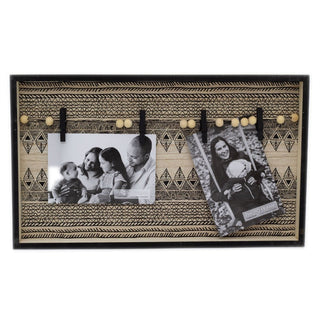 Black Aztec Peg Picture Frame | Wooden Box Photo Frame with Pegs - 40x24cm