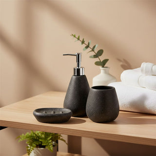 Black Ceramic Bathroom Accessories Set, 3 Piece Soap Dispenser Tumbler Soap Dish