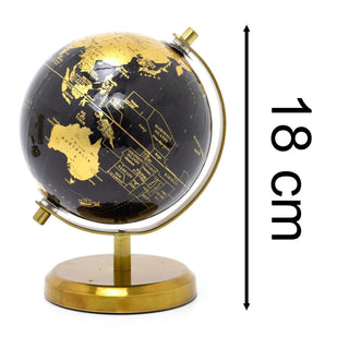Black & Gold Desk Globe | Small Vintage World Globe for Home or Office - 18cm
