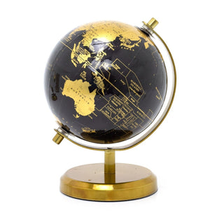 Black & Gold Desk Globe | Small Vintage World Globe for Home or Office - 18cm