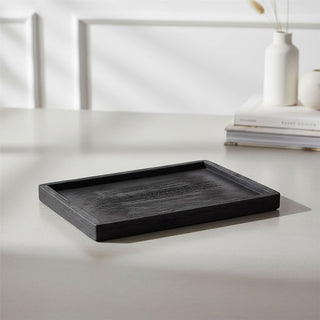 Black Mango Wood Tray, 23x17cm Wooden Candle Trinket Tray, Decorative Dish