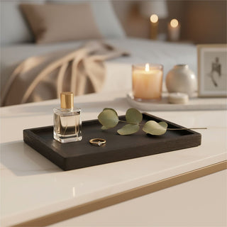Black Mango Wood Tray, 23x17cm Wooden Candle Trinket Tray, Decorative Dish