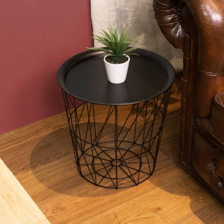 Black Metal Geometric Wire Occasional Side Table ~ Modern Storage Table With Lid