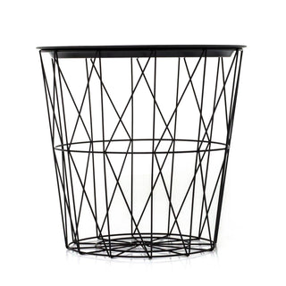 Black Metal Geometric Wire Occasional Side Table ~ Modern Storage Table With Lid