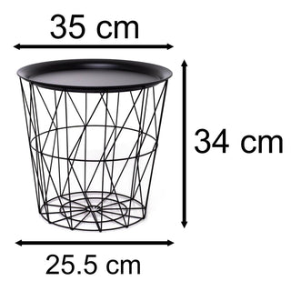 Black Metal Geometric Wire Occasional Side Table ~ Modern Storage Table With Lid