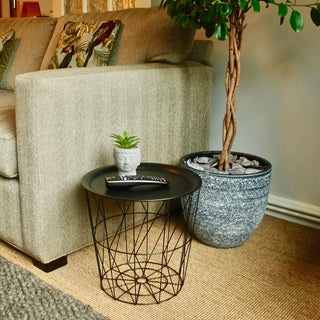 Black Metal Geometric Wire Occasional Side Table ~ Modern Storage Table With Lid
