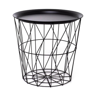 Black Metal Geometric Wire Occasional Side Table ~ Modern Storage Table With Lid