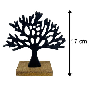 Black Tree of Life Ornament, 17cm Metal Family Tree Sculpture on Wood Base