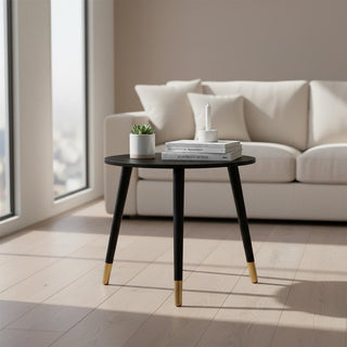 Black Wooden Side Table, 38cm Oval Wood Accent End Table for Living Room
