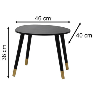 Black Wooden Side Table, 38cm Oval Wood Accent End Table for Living Room