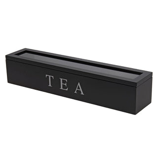 Black Wooden Tea Box | 6 Compartment Tea Bag Storage Organiser Box - 43cm