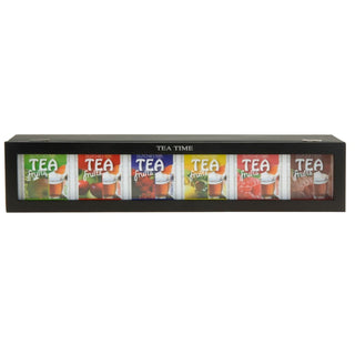 Black Wooden Tea Box | 6 Compartment Tea Bag Storage Organiser Box - 43cm