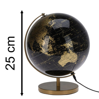 Black World Globe with LED Light | Decorative Illuminated Globe Lamp - 31cm