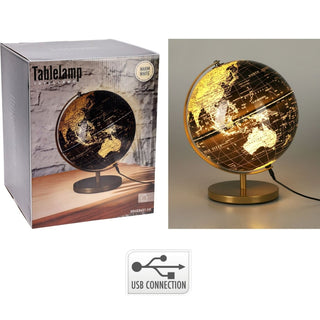 Black World Globe with LED Light | Decorative Illuminated Globe Lamp - 31cm