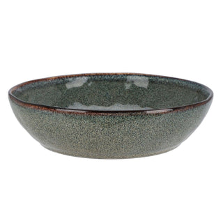 Blue Brown Stoneware Pasta Bowl, 20cm Ceramic Reactive Glaze Deep Plate