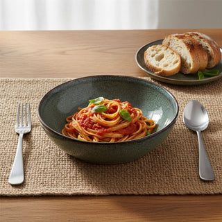 Blue Brown Stoneware Pasta Bowl, 20cm Ceramic Reactive Glaze Deep Plate