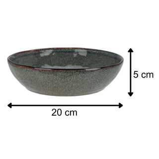 Blue Brown Stoneware Pasta Bowl, 20cm Ceramic Reactive Glaze Deep Plate